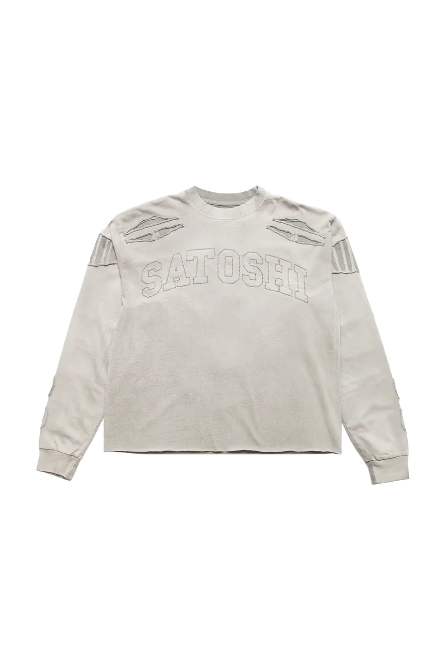 Satoshi Nakamoto Patchwork Gray Sweatshirt Satoshi Nakamoto Patchwork Gray Sweatshirt , made with the detailed gray finishing.