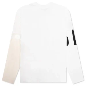 Satoshi Nakamoto Online Graphic White Shirt , printed front and sleeve graphics, contrast layered sleeves, and premium cotton streetwear design.